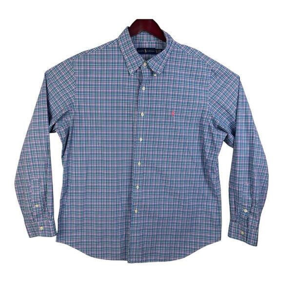 Polo Ralph Lauren Shirt Mens XL Button Down LS Plaid Blue Pink Pony Long Sleeve - Picture 1 of 11